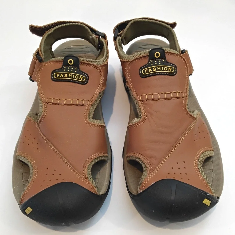 Fashion Mens Brown Fisherman Sandals Closed‎ Toe Outdoor Strappy Shoes Size 44